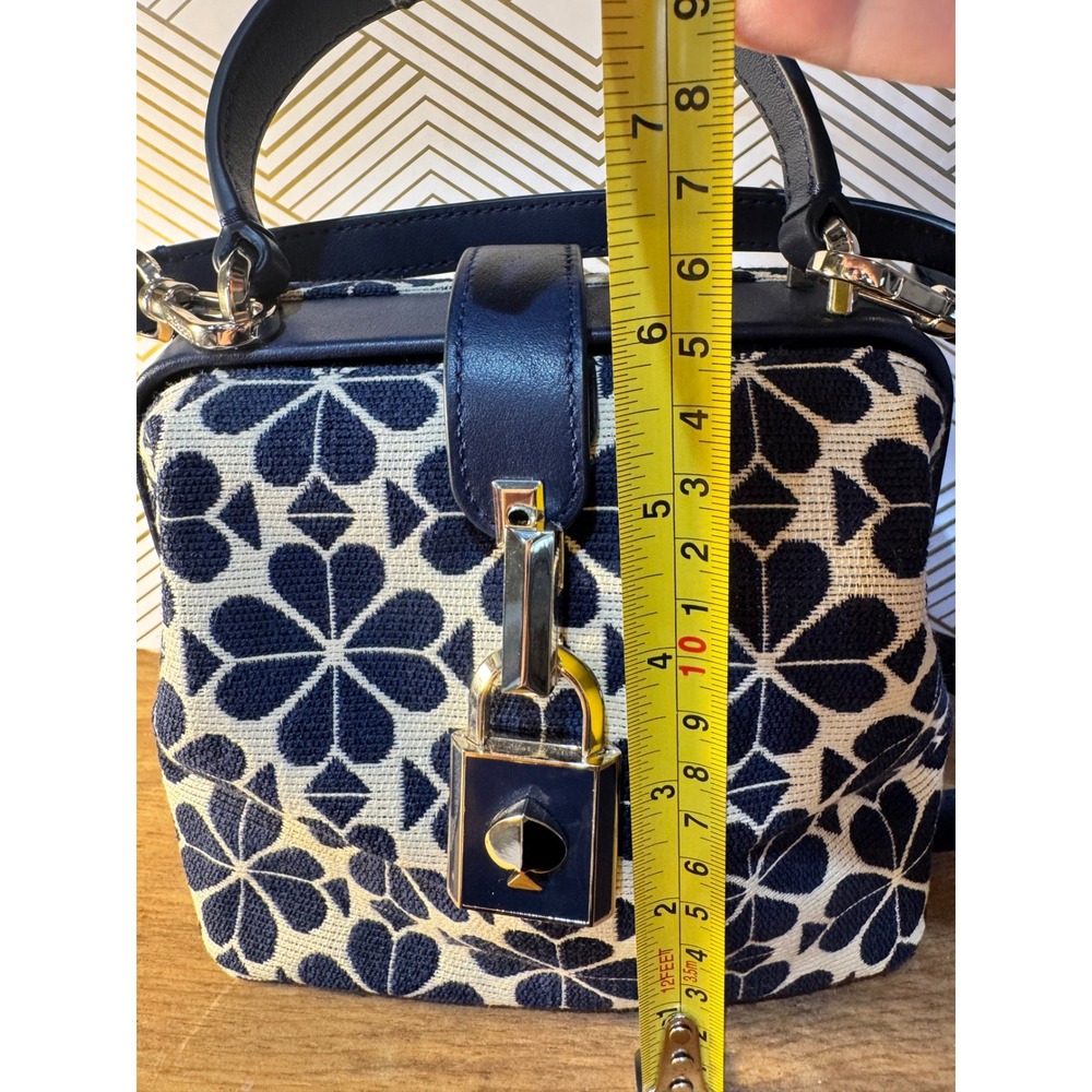 Kate Spade Remedy Spade Flower Jacquard Small Top Handle Bag Navy Blue Cream - Picture 11 of 14